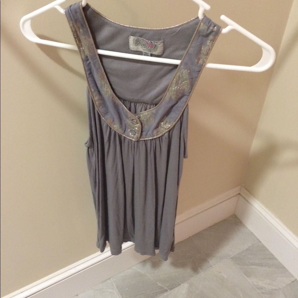 ANTHROPOLOGIE Gray Gold Foil Tank XS